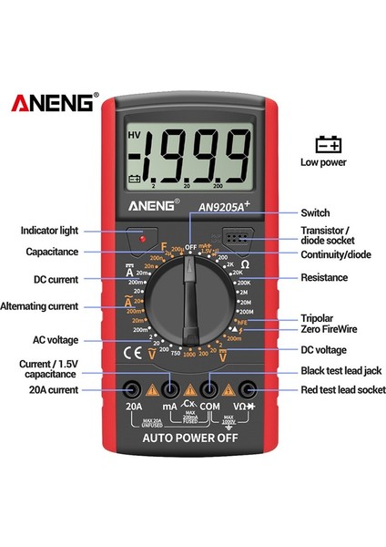 Aneng Dc AN9205A Ac Dijital Multimetre LCD Ekran Sayımları 1999 (Yurt Dışından)