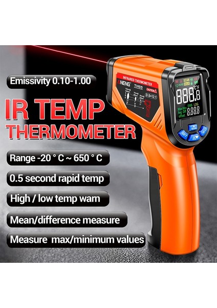 Aneng TH05 El Tipi Sıcaklık Tabancası Temassız Dijital Kızılötesi Termometre Ir Lazer Termometre -20°C~650°C / -4℉~1202℉ Yüksek Hassasiyetli Endüstriyel Pirometre (Yurt Dışından)