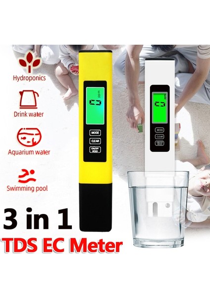 In 1 Tds Ec Metre Su Sıcaklığı Ölçer Yüksek Hassasiyetli Dijital LCD Su Test Kalemi Hydroponictester Akvaryum Için Su Kalitesi Aracı, Yüzme Havuzu Ölçümü (Yurt Dışından)