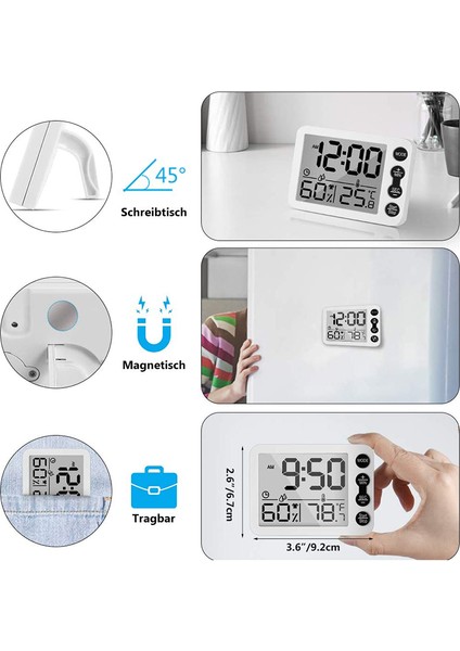 LCD Ekranlı Termometre ve Higrometre, Oda Termometresi, Çalar Saat, Bebek Odasından Oluşan 2'li Set (Yurt Dışından)