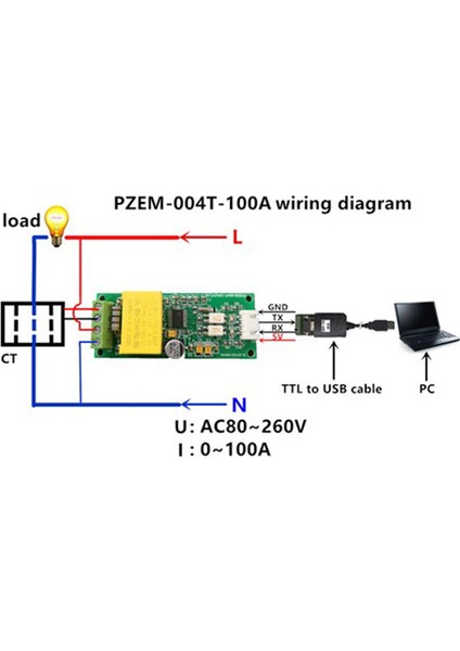 PZEM-004T-1 x Dijital Çok Fonksiyonlu Metre 1 x Bobin-… (Yurt Dışından)