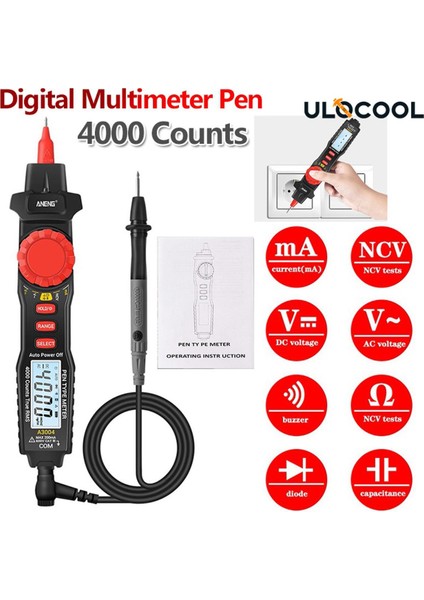 Temassız Dijital Multimetre Kalem Tipi Multitester Ac/dc Gerilim Direnç Kapasite Diyot Süreklilik Ölçer Test Problu Voltmetre Ampermetre Arka Plan Işığı (Yurt Dışından)