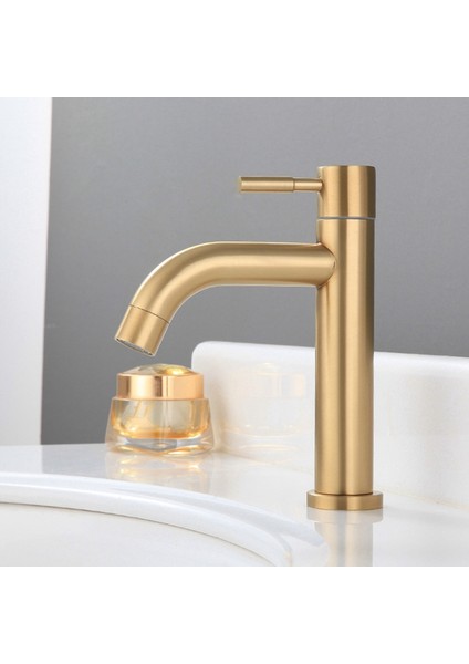 Fırça Altın Tek Soğuk Havza Musluk 304 Malzeme Havzası Mikser Banyo Lavabo Sı Su Yıkama Mikser Dokunun (Yurt Dışından) modelleri