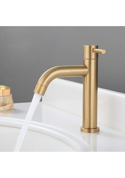Fırça Altın Tek Soğuk Havza Musluk 304 Malzeme Havzası Mikser Banyo Lavabo Sı Su Yıkama Mikser Dokunun (Yurt Dışından) indirimleri