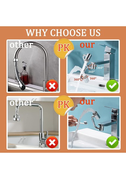 1080° Dönen Musluk Genişletici Havalandırıcı Sıçrama Filtresi Musluk Lavabo, 2 Su Çıkış Modu (Yurt Dışından) indirimleri