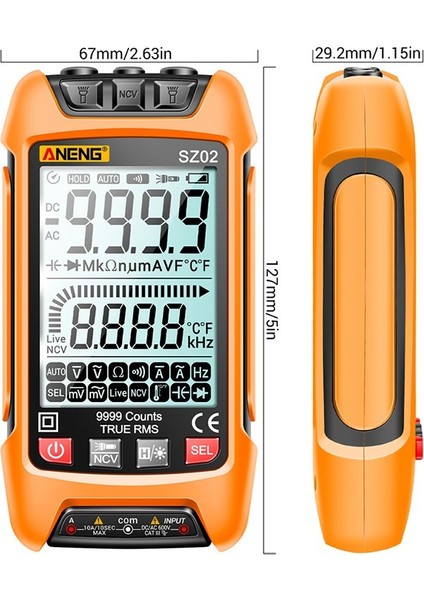 Aneng SZ02 Akıllı Dijital Multimetre 6000 Sayım True Rms Oto Elektrik Kapasite Ölçer Sıcaklık Direnci Transistör Test Cihazları (Yurt Dışından) modelleri