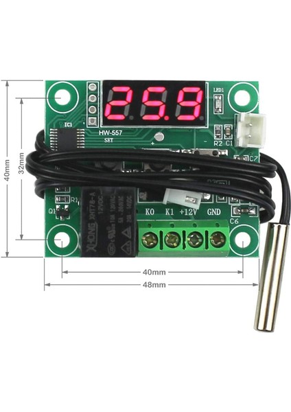2 Adet Sıcaklık Kontrol Modülü, Kılıflı - XH-W1209 Kırmızı Dijital Ekran Termostat Dc 12V, Su Geçirmez Problu (Yurt Dışından)