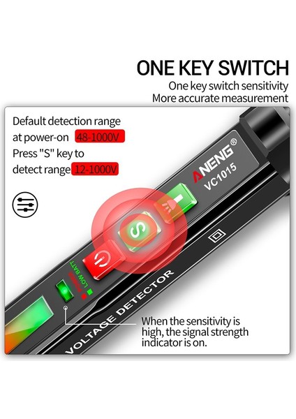 Aneng Temassız Ac Gerilim Test Cihazı Gerilim Test Cihazı Kalem Ayarlanabilir Hassasiyet ile LCD Ekran LED El Feneri Buzzer Alarm Çift Aralık 12V-1000V (Yurt Dışından)