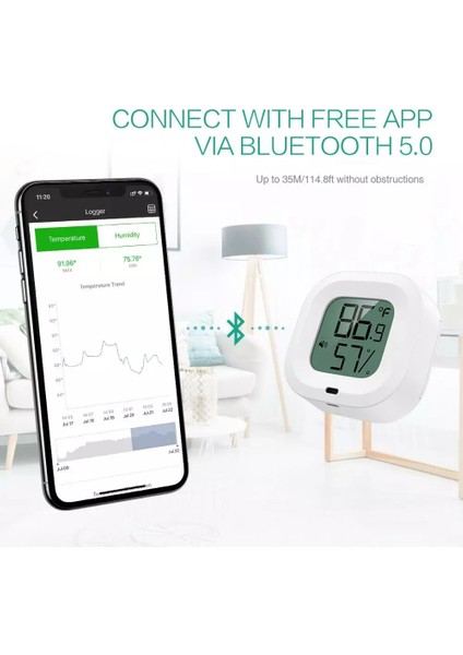 Kablosuz Termometre Higrometre Mini Bluetooth 5.0 Nem Sıcaklık Sensörü Uyarısı Ev Için Dahili Mıknatıs (Yurt Dışından)
