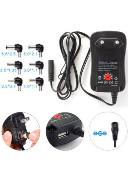 30W Evrensel Adaptör Ac/dc 3V/4,5V/6V/7,5V/9V/12V Ayarlanabilir - Siyah Ab (Yurt Dışından)