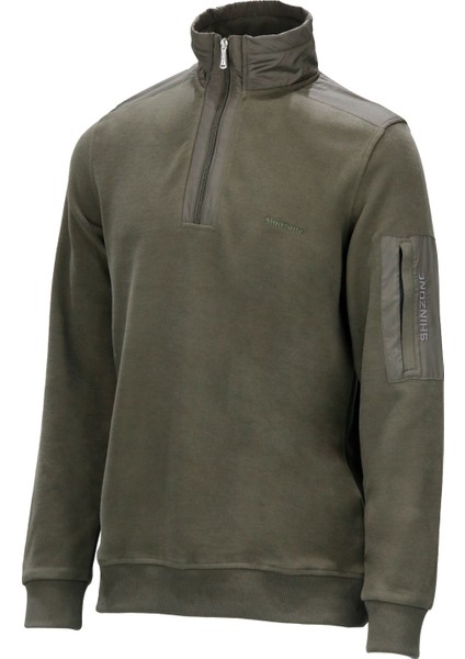 Erkek Standart Fit Yarım Fermuarlı Haki Sweatshirt