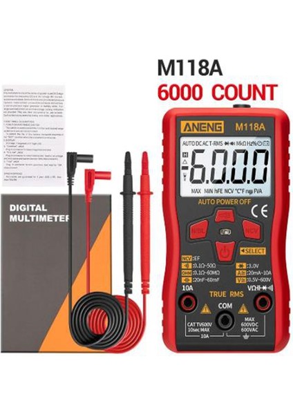 Aneng M118A Mini Dijital Multimetre Dayanıklı Otomatik True Rms Test Cihazı 6000 Sayım Otomatik Rang Ac/dc Transistör Gerilim Ölçer (Yurt Dışından) fiyatları