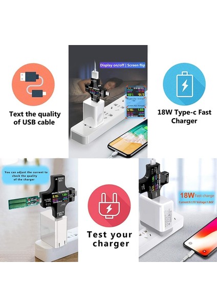 USB C Test Cihazı, 2'si 1 Arada Tip C USB Test Cihazı Renkli Ekran IPS Dijital Multer, Gerilim, Akım, Güç, Doku, Yükleyici ile (Yurt Dışından)