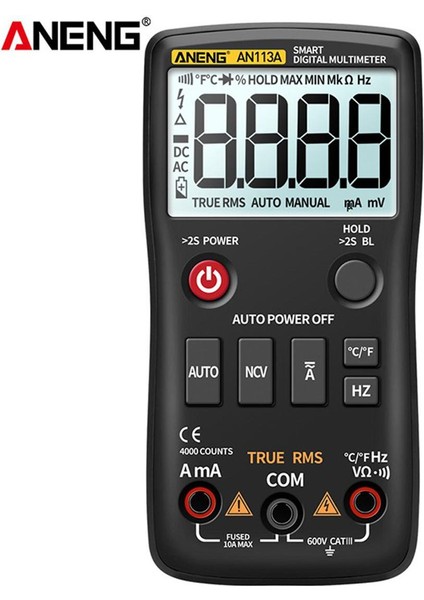 Aneng AN113A Dijital Multimetre True Rms Sıcaklık Test Cihazı ile 4000 Sayım Otomatik Değişen Ac/dc Transistör Gerilim Ölçer (Yurt Dışından)