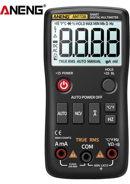 Aneng AN113A Dijital Multimetre True Rms Sıcaklık Test Cihazı ile 4000 Sayım Otomatik Değişen Ac/dc Transistör Gerilim Ölçer (Yurt Dışından)