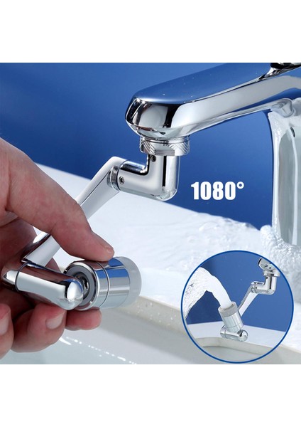 1080° Dönebilen Filtre Musluk Püskürtme Başlığı Lavabo Musluk Genişletici Adaptör Anti-Sıçrama Mutfak Musluk Uzatın Banyo Aksesuarları (Yurt Dışından)