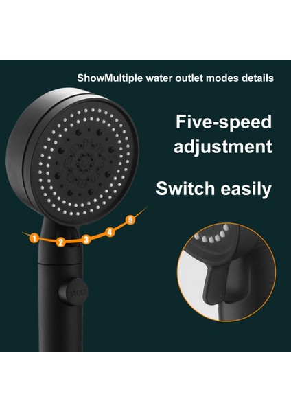 Adet/takım Duş Başlığı Ayarlanabilir Su Tasarrufu Siyah 5 Mod Duş Braketi Hortumu (Yurt Dışından) fırsatları