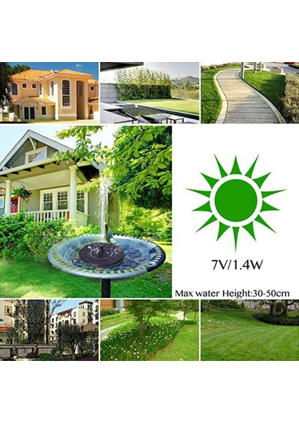 Kuş Banyosu Gölet Havuzu Siyah 16CM Için 6 Stil Nozullu Güneş Fıskiye Pompası 1.4W (Yurt Dışından) modelleri
