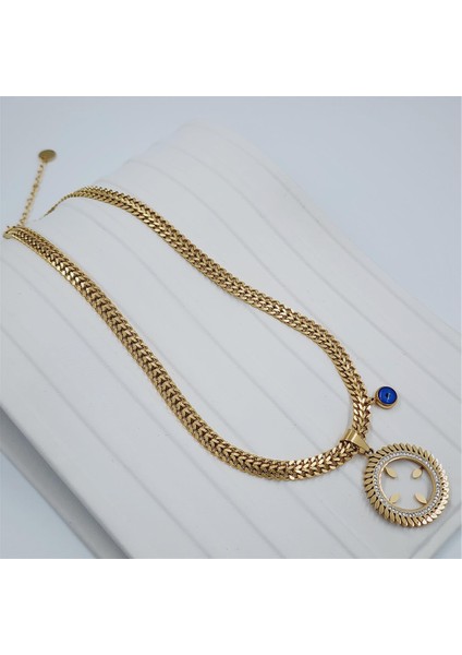 Çelik Gold Balık Sırtı Zincirli Nazarlı Kolye - Çeyreklik Takılabilen fırsatları