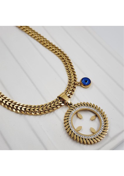 Çelik Gold Balık Sırtı Zincirli Nazarlı Kolye - Çeyreklik Takılabilen indirimleri