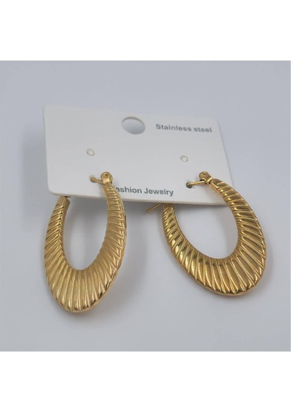 Çelik Gold Çizgi Desenli U Model Küpe fırsatları