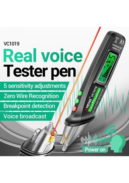 Aneng Temassız Test Cihazı Kalem Ses Test Kalemi Indüksiyon Kalemi VC1019 Akıllı Ses Elektrikli Kalem (Yurt Dışından)