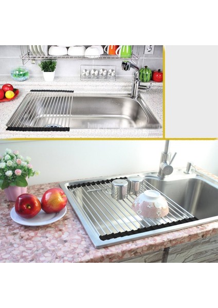 Katlanabilir Silikon Lavabo Üstü Bulaşık Kurutmalık Roll-Up Bulaşıklık-Gümüş 37X30CM (Yurt Dışından) modelleri