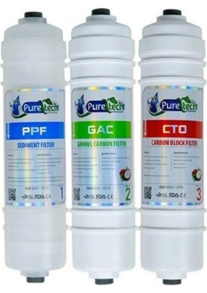 Puretech Inline Filtre Takımı 3'lü Set ve Bağlantı Dirsekleri