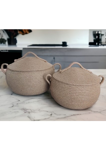 Kapaklı Hasır Sepet Düzenleyici Saklama Kutusu Organizer El Emeği Salon Mutfak