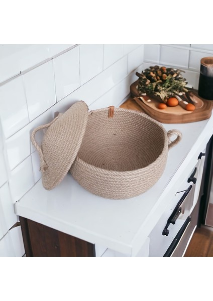 Kapaklı Hasır Sepet Düzenleyici Saklama Kutusu Organizer El Emeği Salon Mutfak fırsatları