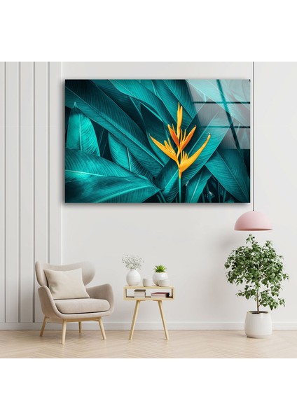 Canlı Yeşil Yaprak Çiçek Temperli Cam Duvar Tablosu modelleri