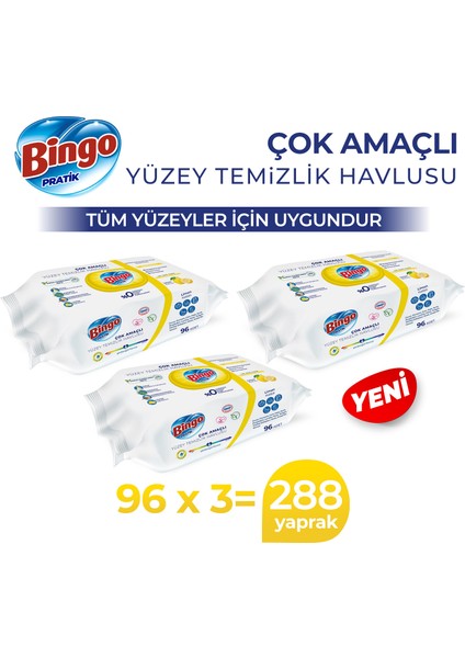 Pratik Yüzey Temizlik Havlusu Limon Kokulu 96X3 (288 Yaprak)