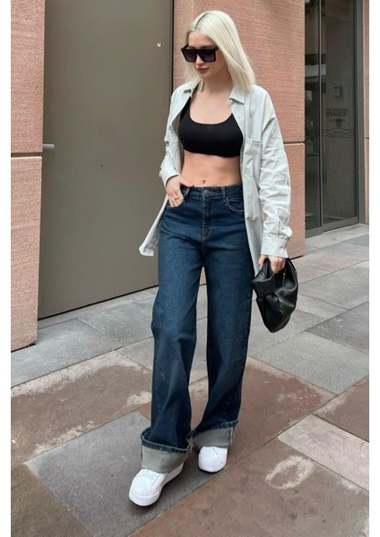 Koyu Mavi Straight Wide Kadın Jean MG2000 fırsatları