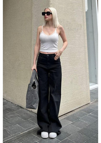 Siyah Straight Wide Kadın Jean MG2000 modelleri