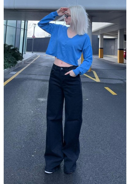 Siyah Straight Wide Kadın Jean MG2000 fırsatları