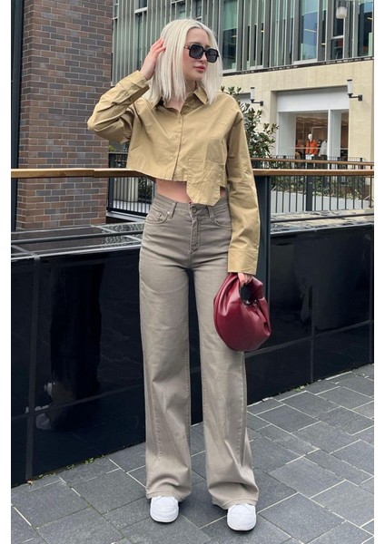 Sütlü Kahve Straight Wide Kadın Jean MG2000 fırsatları