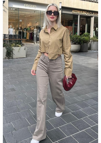 Sütlü Kahve Straight Wide Kadın Jean MG2000 modelleri