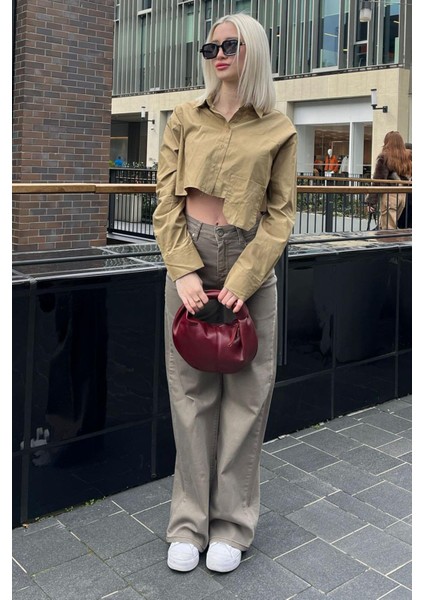 Sütlü Kahve Straight Wide Kadın Jean MG2000 indirimleri