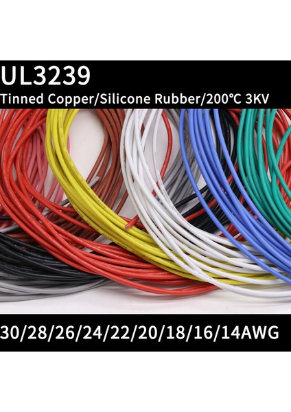 1/10 M 14/16/18/20/22/24/26/28/30AWG UL3239 3kv Esnek Yumuşak Silikon Tel Yalıtımlı Kalaylı Bakır Elektrik Kablosu 3000 V (Yurt Dışından)