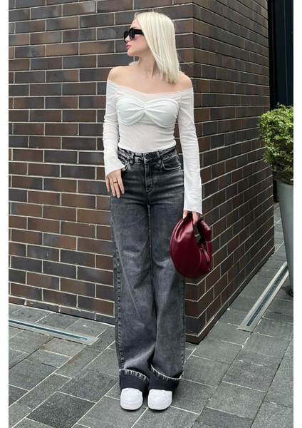 Antrasit Straight Wide Kadın Jean MG2000 fırsatları