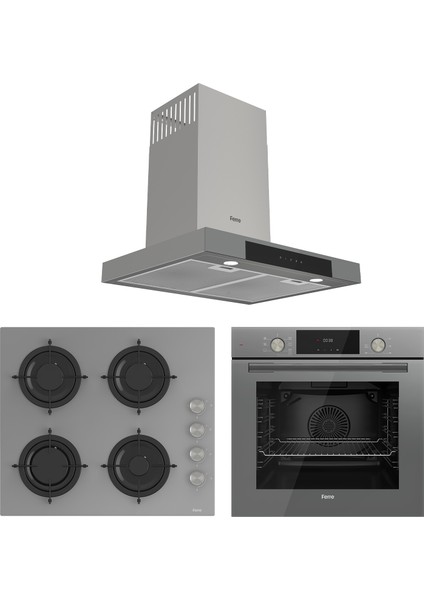 Flowart Serisi Gri Mega Ankastre Set (CS208 + QMS63CPR +D102 )