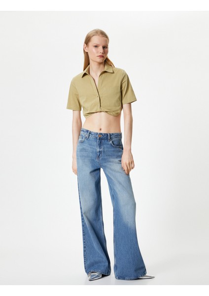 Crop Gömlek Kısa Kollu Cep Detaylı fiyatları