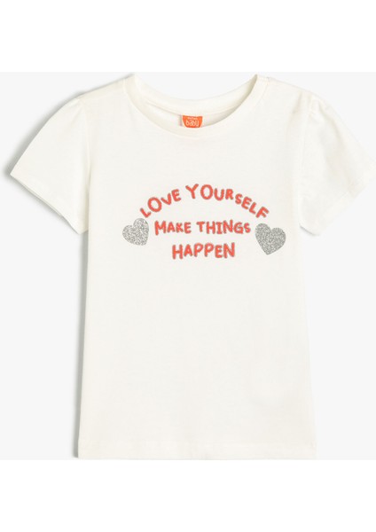 Tişört Kısa Kollu Bisiklet Yaka Slogan Baskılı Pamuklu