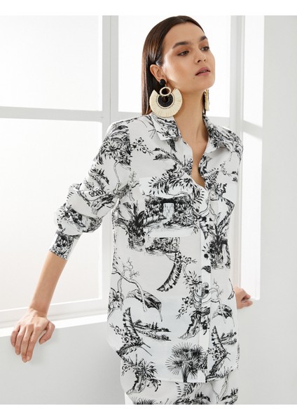 Uzun Kollu Gömlek Kapaklı Cepli Düğmeli Viskon