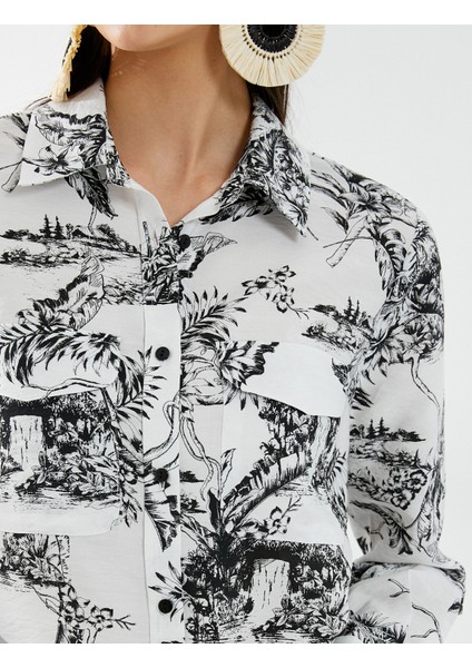 Uzun Kollu Gömlek Kapaklı Cepli Düğmeli Viskon indirimleri