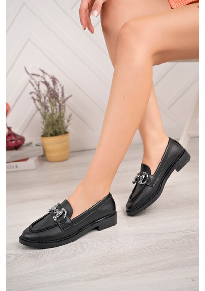Kadın Siyah Cilt Loafer Tokalı Ayakkabı fiyatları