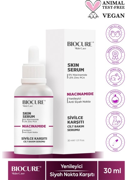 Niacinamide Cilt Bakım Serumu Sivilce Ve Siyah Nokta Karşıtı 30 Ml Niacinamide 6 +Zinc Pca 1,5