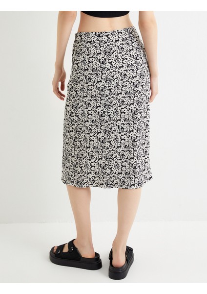 Çiçekli Midi Etek Önden Yırtmaç Detaylı Yüksek Bel fırsatları