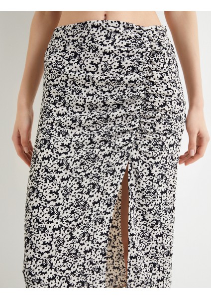 Çiçekli Midi Etek Önden Yırtmaç Detaylı Yüksek Bel indirimleri