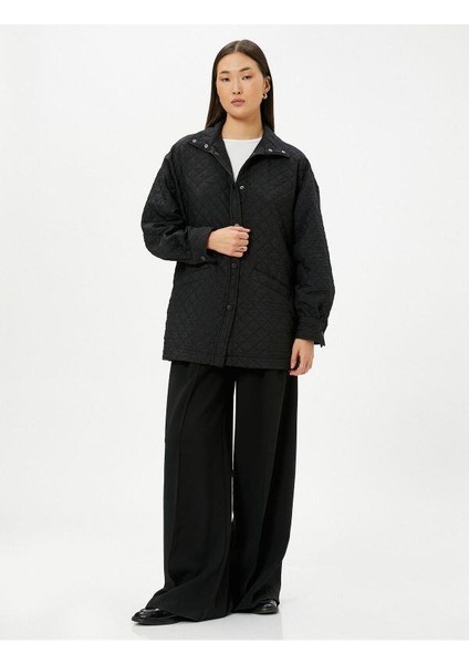 4Sak50024Uw 999 Siyah Kadın Elastan Kapitone Ceket